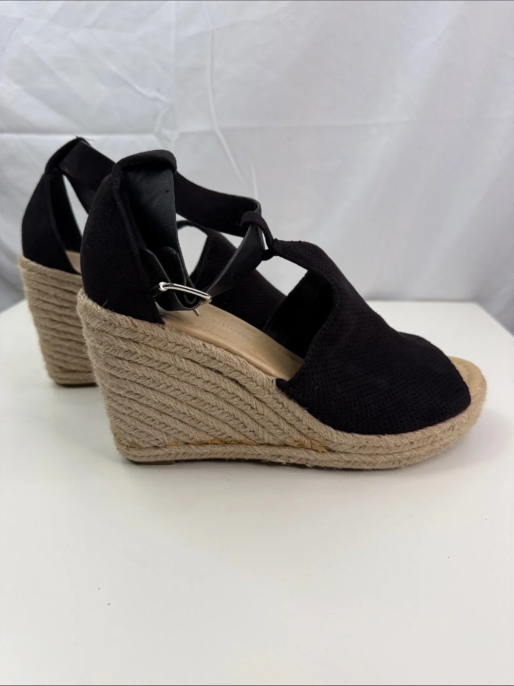 Cityclassified Women’s Size 9 Black Ankle-Strap Espadrille Wedge Sandals EUC